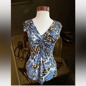Cache‎ Y2K Bold Printed twist-front tunic top 🐅💙